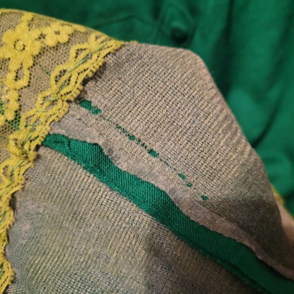 Vintage Dress Green Polyester Shortened Hem with Lace Hem Tape Zip Back - Picture 9 of 9